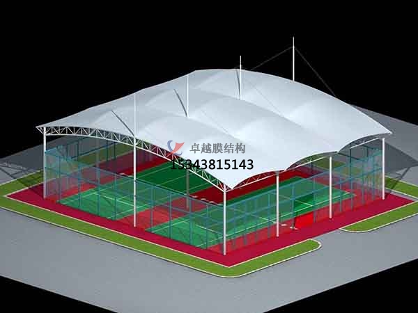 鬆原網球場膜結構頂蓋/籃球場屋頂/門球場雨棚安裝